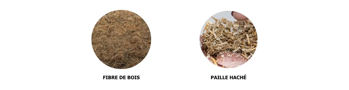 fibre de bois et paille haché