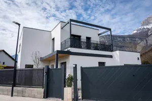 Finitions ossature bois enduit contemporain