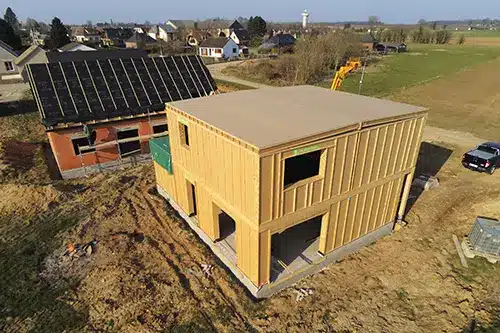 Chantier Blokiwood en Seine-Maritime murs préfabriqués