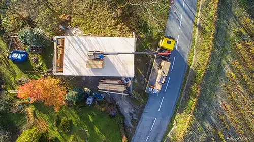 Livraison kit ossature bois blokiwood sur chantier