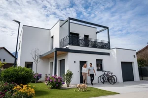 Maison neuve ossature bois contemporaine crépi en charente constructeur