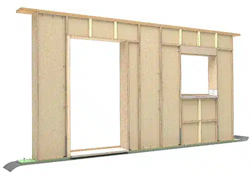 Montage d'un pan de mur ossature bois blokiwood préfabriqué