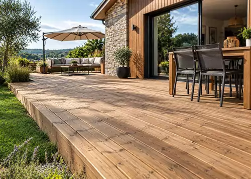 Terrasse avec lames pin classe 4 rustique